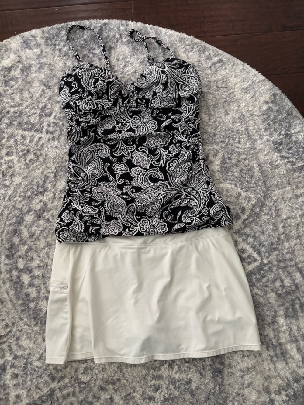 Black & White Paisley Swim Top with White Skort